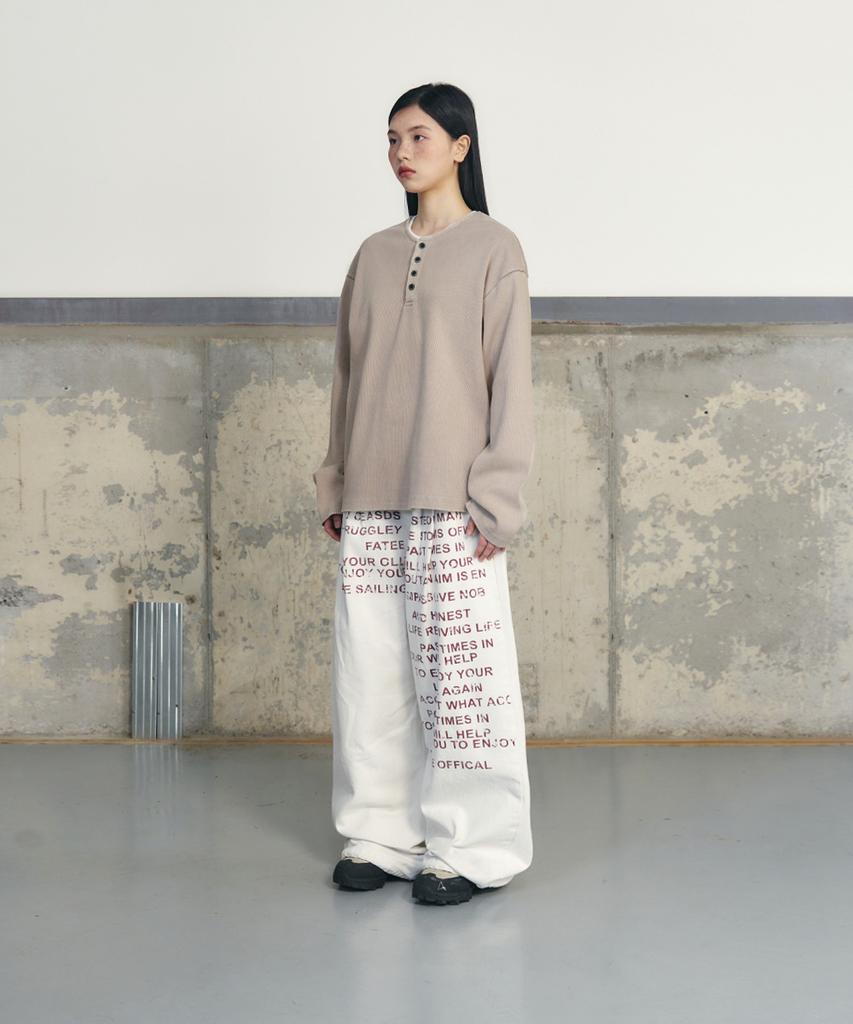 Eonyujeulaeb Washed Rib Henley Long Sleeve [Grey]