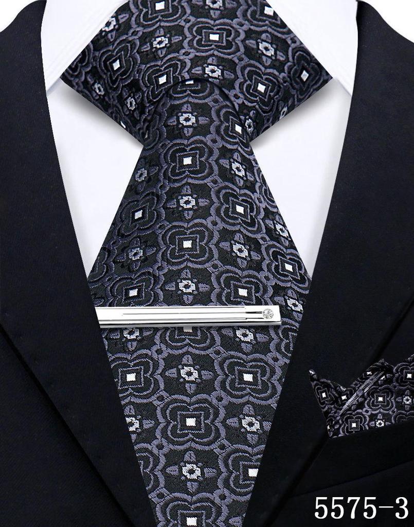 Men's Retro Floral Tie, Pocket Square & Tie Clip Set for Weddings