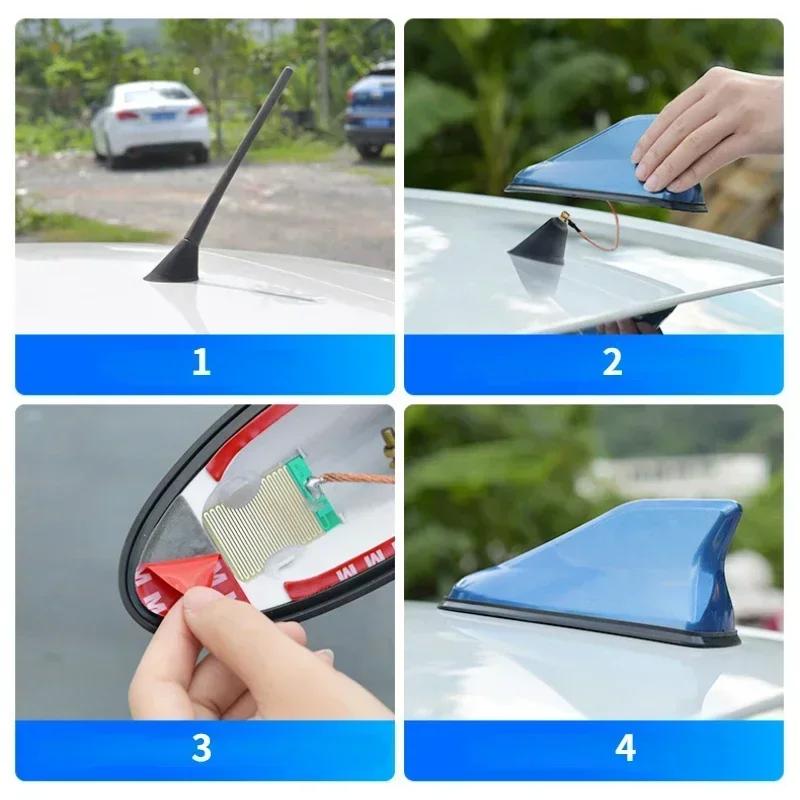 NEW AM FM Antenna Signal Amplifier 16cm Universal Carbon Fiber Exterior Car Roof Mounted Shark Fin Antenna Top Automatic Radio