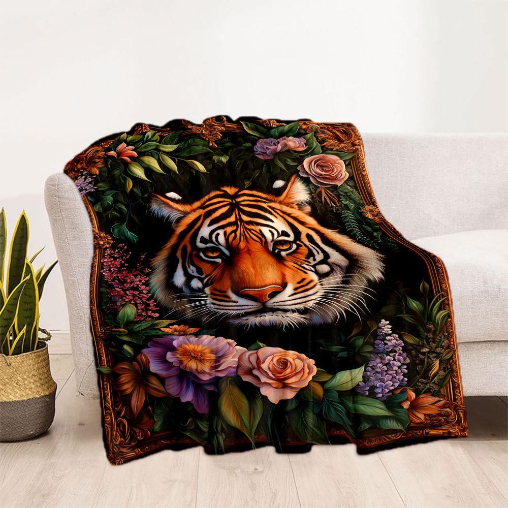 Tiger And Roses Blanket Suitable for Offices, Travel, Living Rooms Also a Good Gift for Friends and Family Suitable for All Seasons.