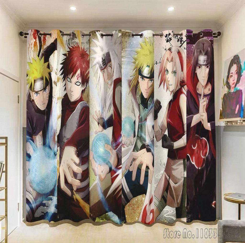 Anime N-Naruto Akatsuki Cartoon 3D Print 2 Panels/Set Window Blackout Curtains Japanese Game Living Room Print Baby Kids Gift