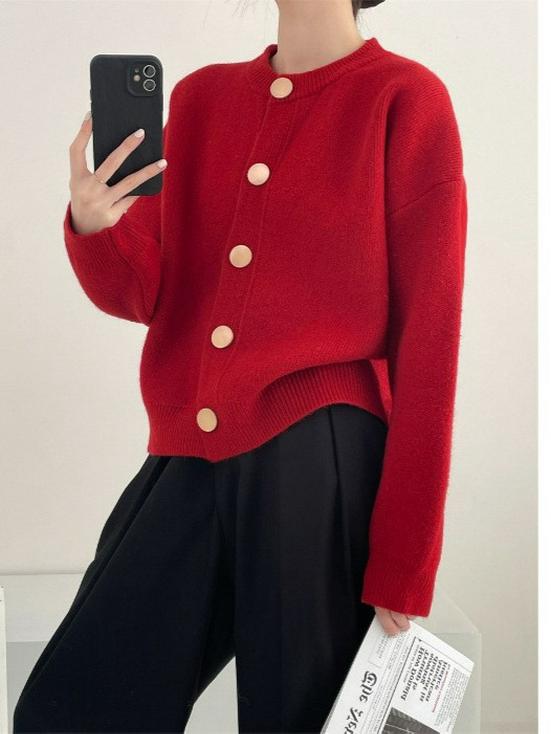 2025 Koreanischer Stil Rundhals Einfach geknöpfter Strick-Cardigan - Frühling bis Winter zu tragen
