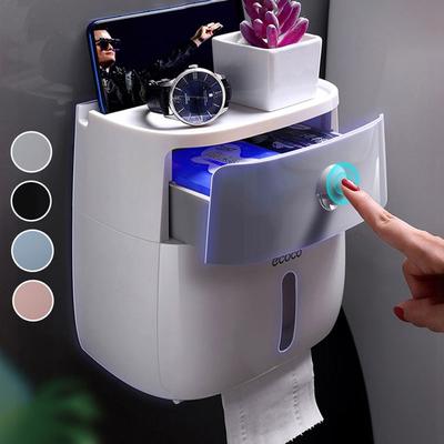 Waterproof Creative Toilet Paper Holder Wall Mount Multifunction Toilet Paper Tray Double Layer Portable Tissue Storage Box Bathroom Accessories