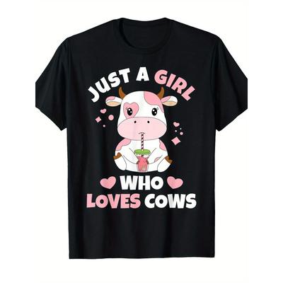 Cute Strawberry Cow Just A Girl Who Loves Cows Graphic Tee Soft Short Sleeve T-Shirt