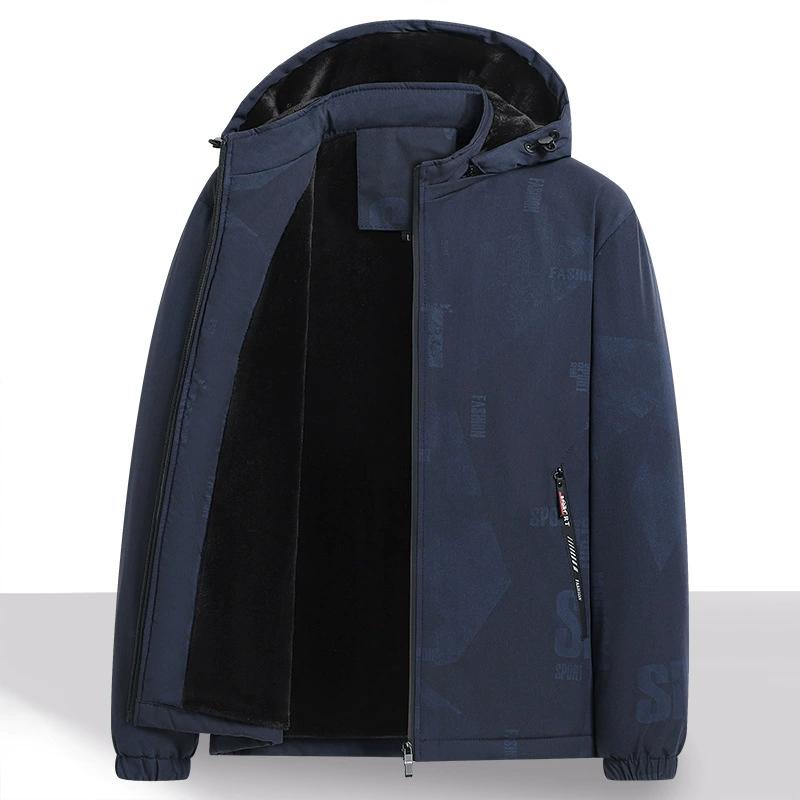 Men s Outerwear with Fleece Casual Jacket, Detachable Hat, Men s Workwear, Loose Men s Top XL темно-синий