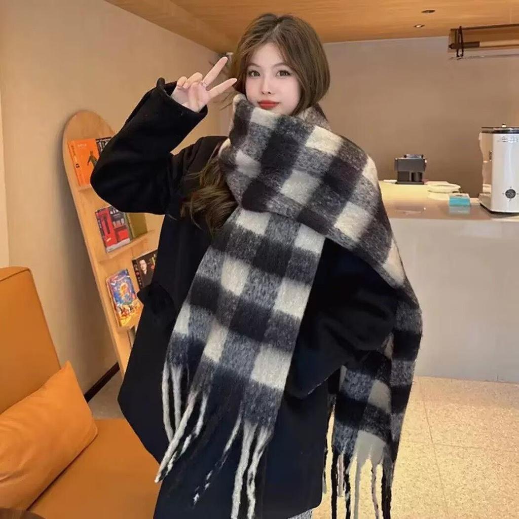 Damen Herbst & Winter Koreanischer Stil Regenbogen Karomuster Dickes Warmes Schal