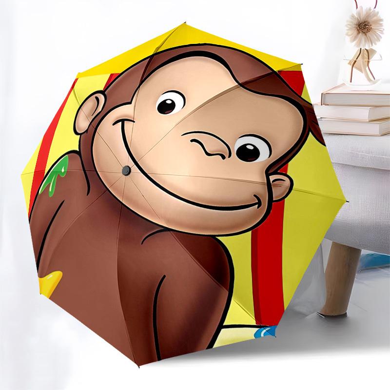 Curious George, Monkey Automatic Opening and Closing, 8 Rib Structure Portable Umbrella, Suitable for Men and Women In All Seasons Perfect