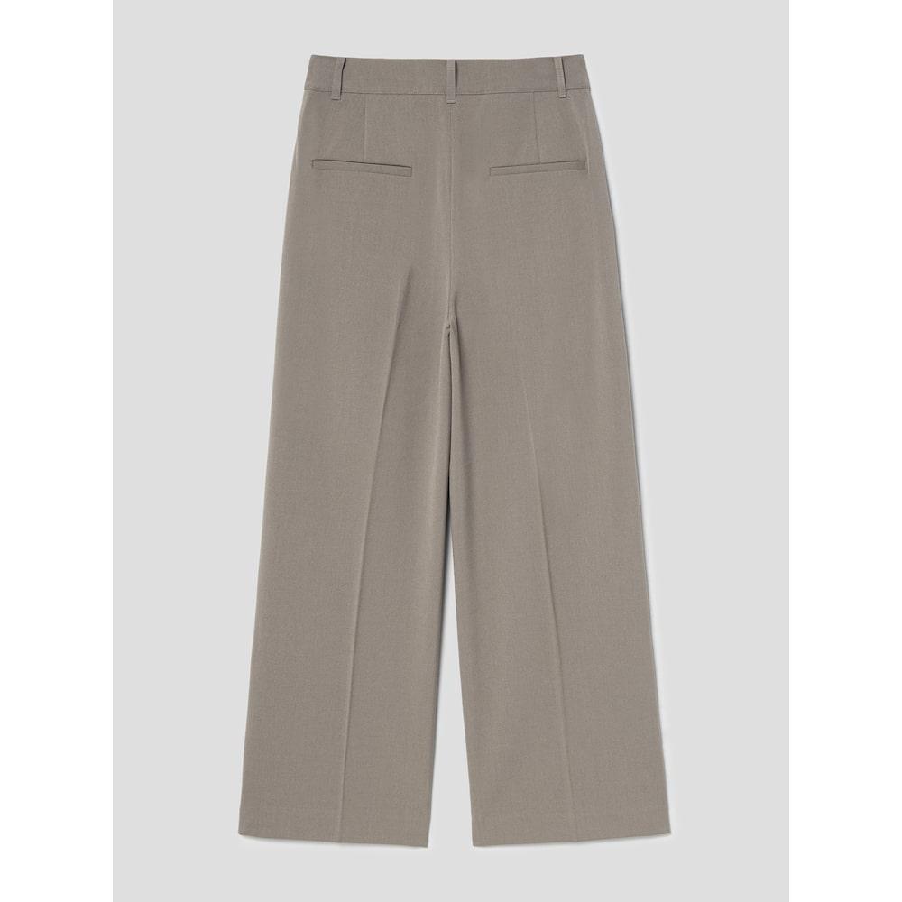 8seconds Textured Single-Pleat Wide Slacks Khaki