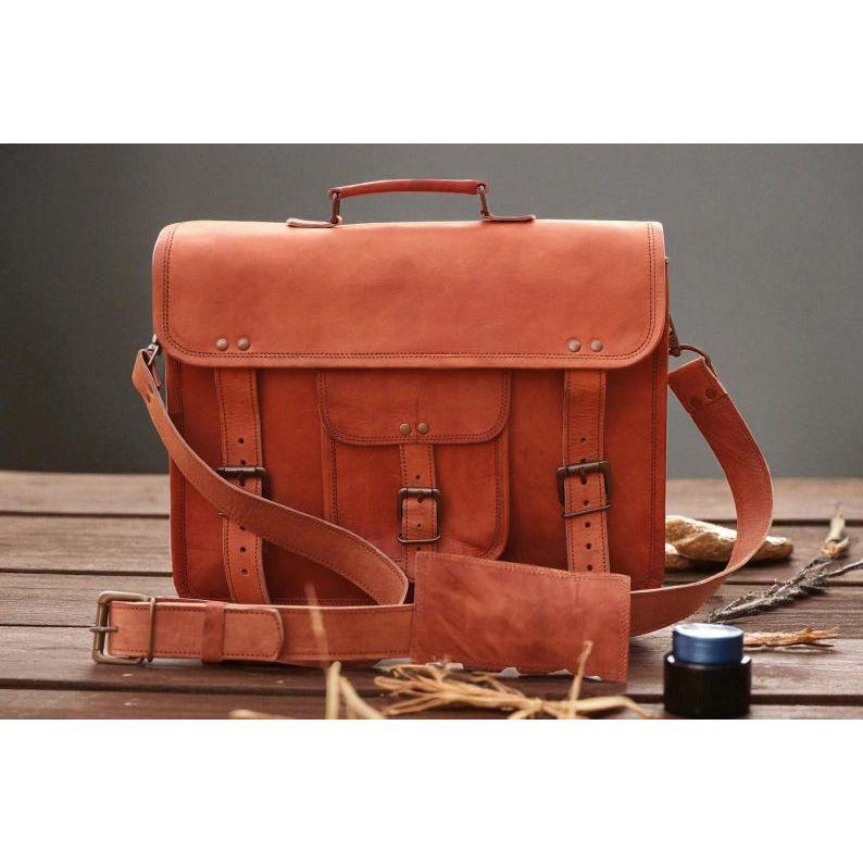 

Сумка-мессенджер и сумка для ноутбука из натуральной кожи ручной работы – Портфель для путешествий из козьей кожи полного зерна 15 x 11 x4 in