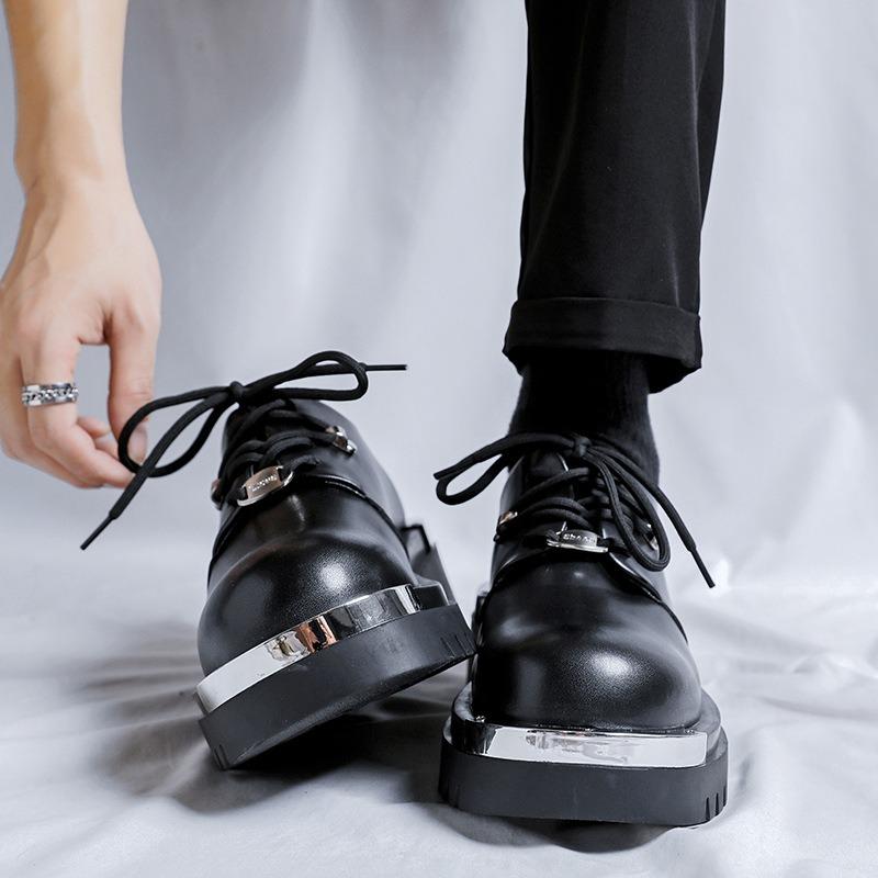 Fashion Men's Big Head Leather Shoes Casual Retro Platform Derby Shoes Trendy Street Outdoor Comfortable Versatile Leather Shoes for Man