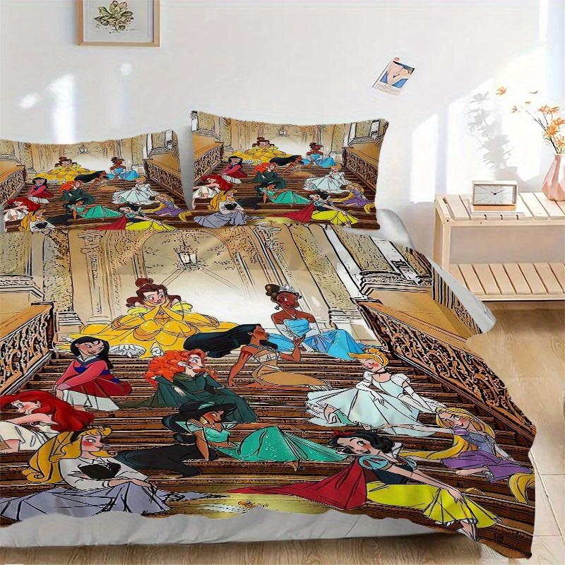 

3pcs Disney Princesses on the Stairs Printed Quilt Set - Includes 1 Quilt Cover and 2 Pillowcases, Machine Washable - Suitable for All Seasons.B0 135x200cm