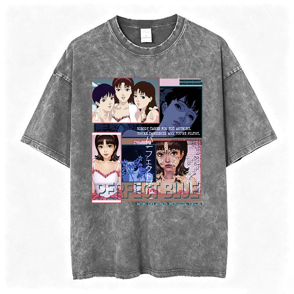 Vintage Washed Anime Perfect Blue A Satoshi Kon Film Mima Kirigoe TShirts Mens Women Fashion Oversized Short Sleeve T Shirts