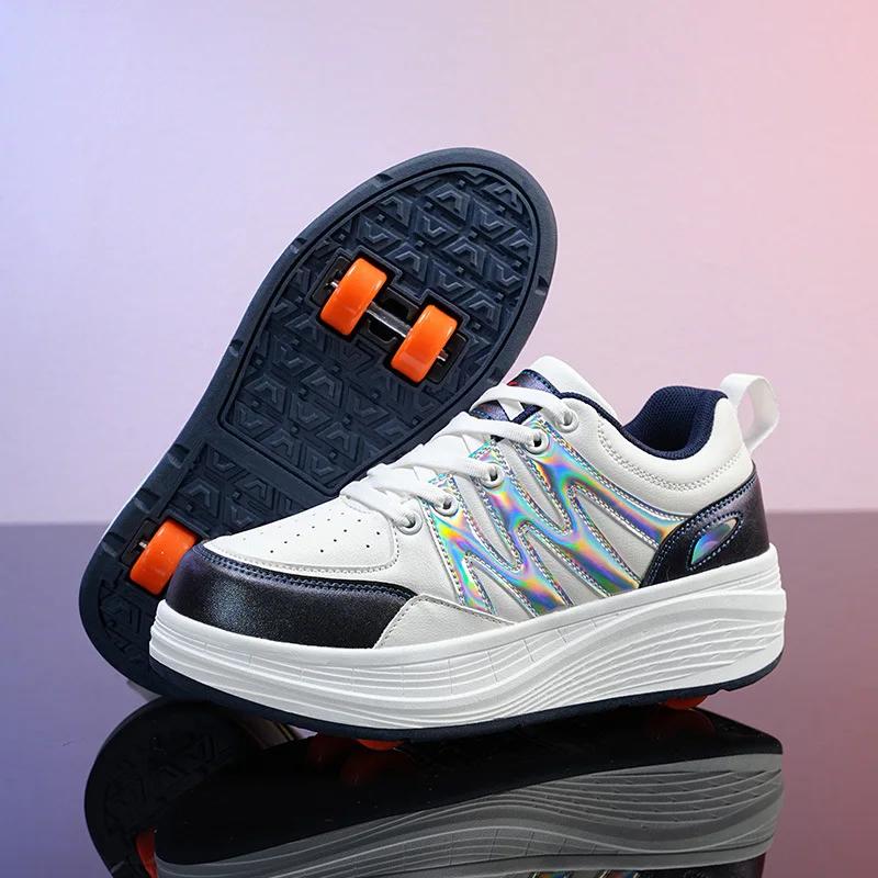 

Светодиодные роликовые коньки для гонок, женские роликовые коньки с колесами, 4 съемных колеса, скоростные коньки для девочек, кроссовки с колесами 40