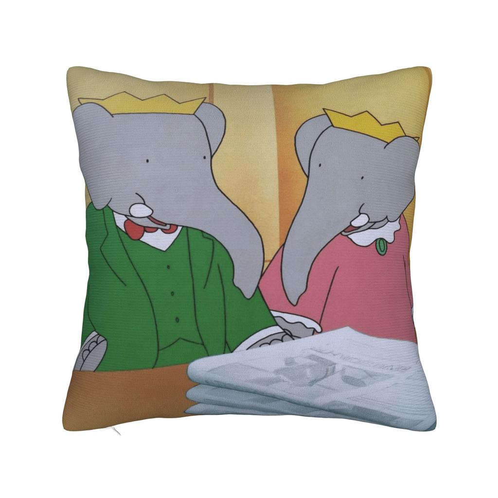Cartoon Babar The Elephant Pillow Cover Graphic Cushion Cover Retro Trendy Pillow Case For Sofa Couch Bed Living Room