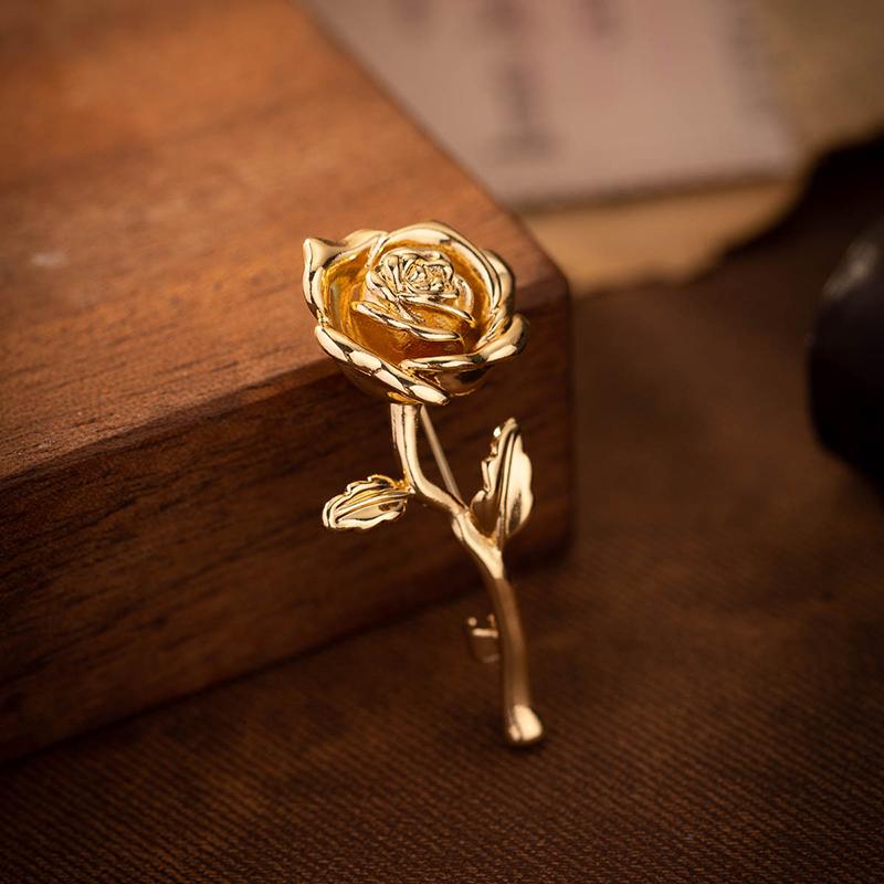 

Luxury High-End Gold-Tone Rose Flower Brooch Pin For Women & Men - Elegant Suit Coat Badge Fashion Jewelry Lapel Accessory A1