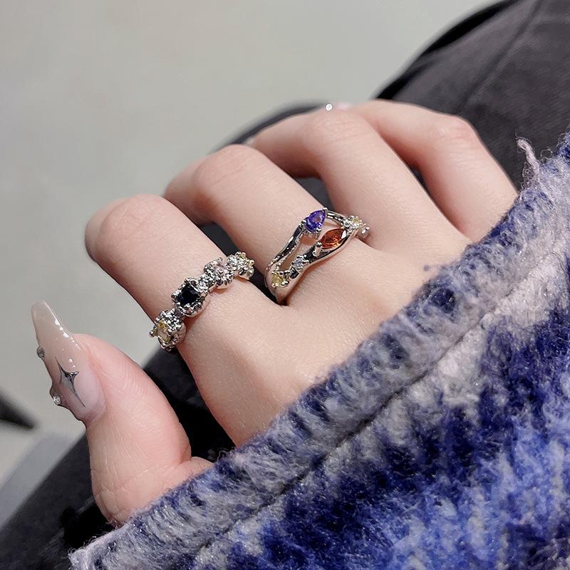 Colored Gemstones, Niche Design, Light Luxury, Open Index Finger, High-End Ring, Women'S Full Diamonds, Zircon Stacking, Wearing Personalized Rings