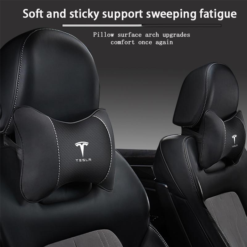 High-quality Leather Car Seat Headrest Memory Foam Comfort Pillow Auto Interior For Tesla Roadster Coil Bonina Model 3 Y 2023 S