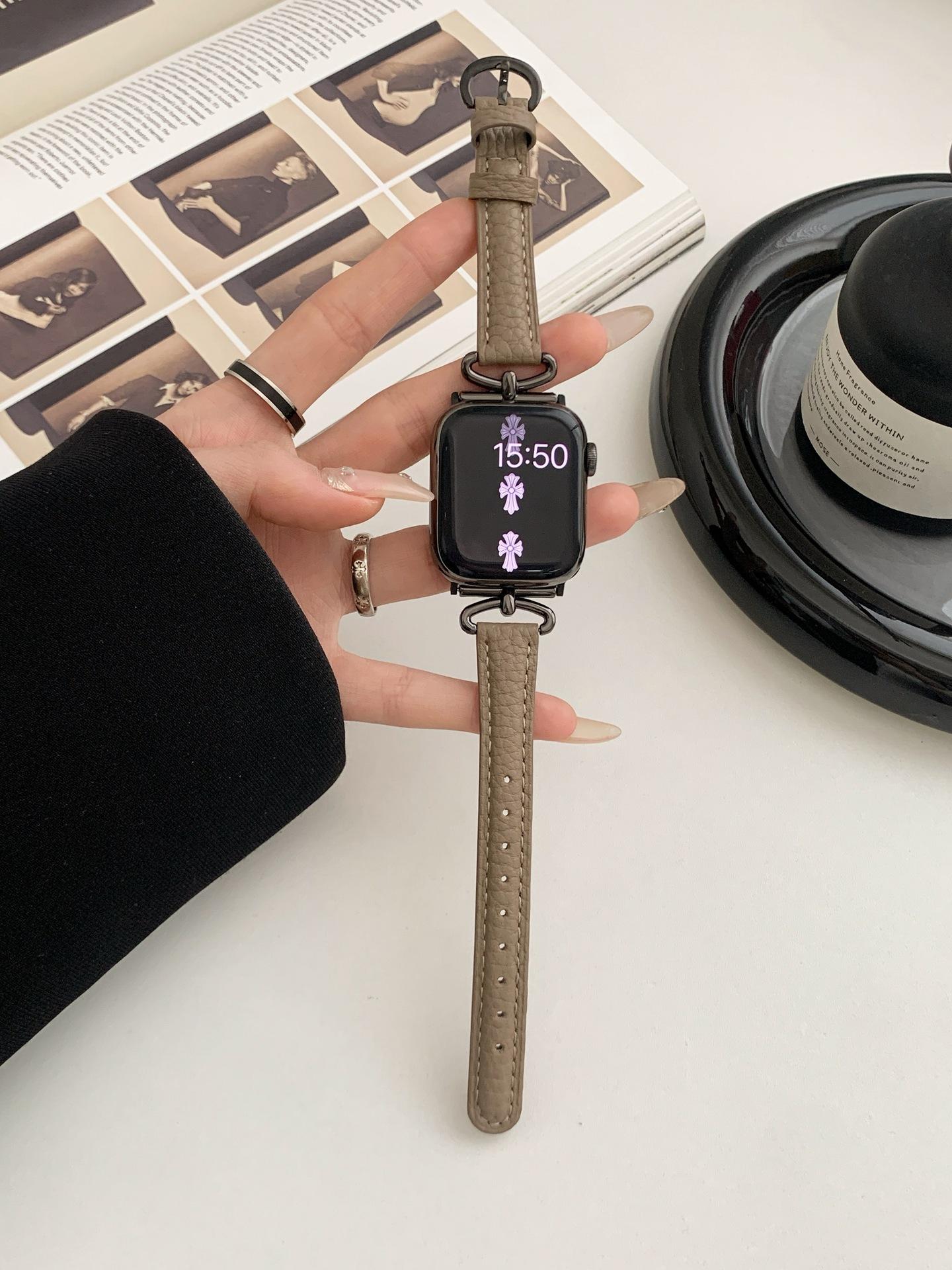 

Niche Korean Leather Strap For Applewatch10 Apple Watch Iwatch9876Se Strap For Women (1/2/3 generation 42mm)/44/45/46/49mm universal