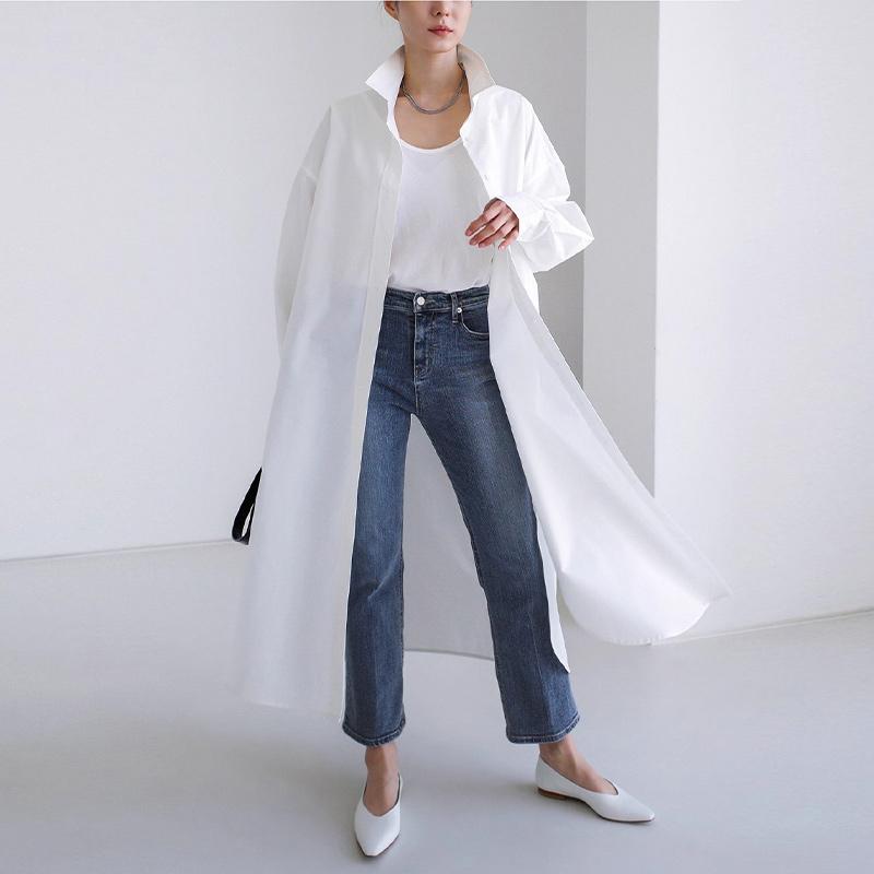 ZANZEA Blouse Longue Décontractée Ample à Manches Longues et Col Rabattu pour Femme