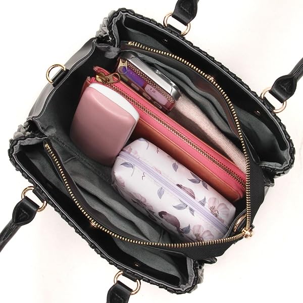 Labagagerie Random Pleated 2-Way Handbag B006004 Greige (26)