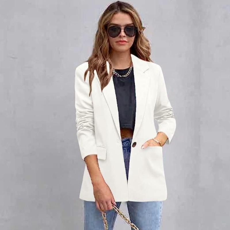 Høst og vinter Langermet Slim Fit Dressjakke Kvinner Elegant Halskrage Løse kåper Kvinner Casual Solid Plus Size Jakker Dameklær 25129