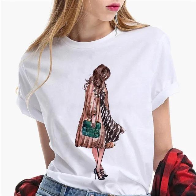 Damen T-Shirts Weibliches T-Shirt Cartoon Kleidung Kurzarm Lässig Reise Glückliche Zeit Süßes Hemd Mode Dame Grafik-T-Shirt Oberteil