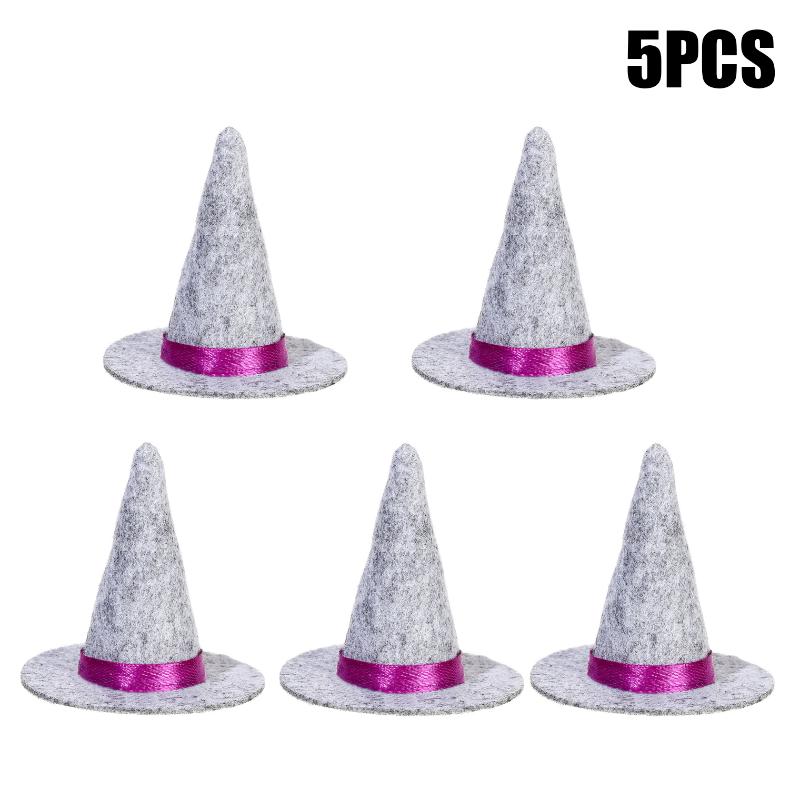 5Pcs Mini Felt Witch Hats Small Wizard Hat Decor For Wine Bottle Cup Table Ornament Halloween Party Bar Home Scene Decoration