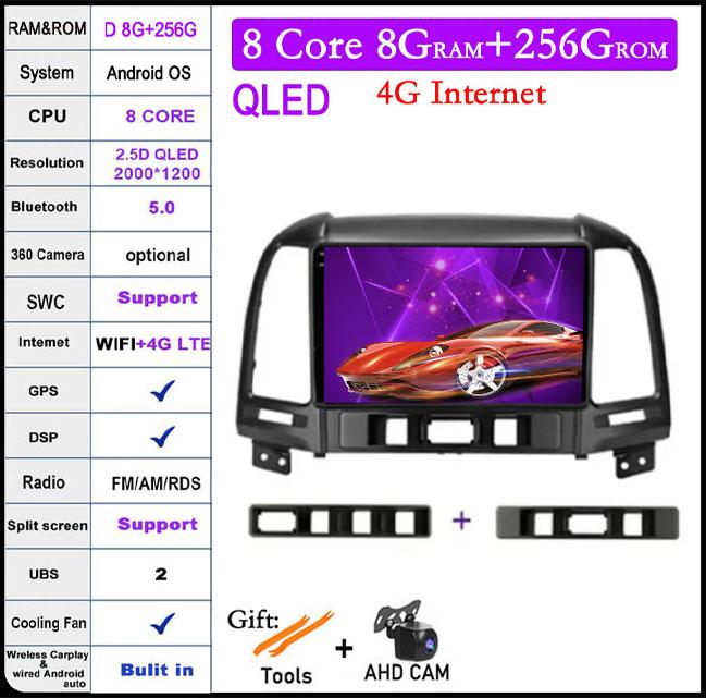 QLED IPS DSP Android 14 For Hyundai Santa Fe 2 2006-2012 Car Wifi 4G Auto Player Radio Multimedia Video Player Navigation