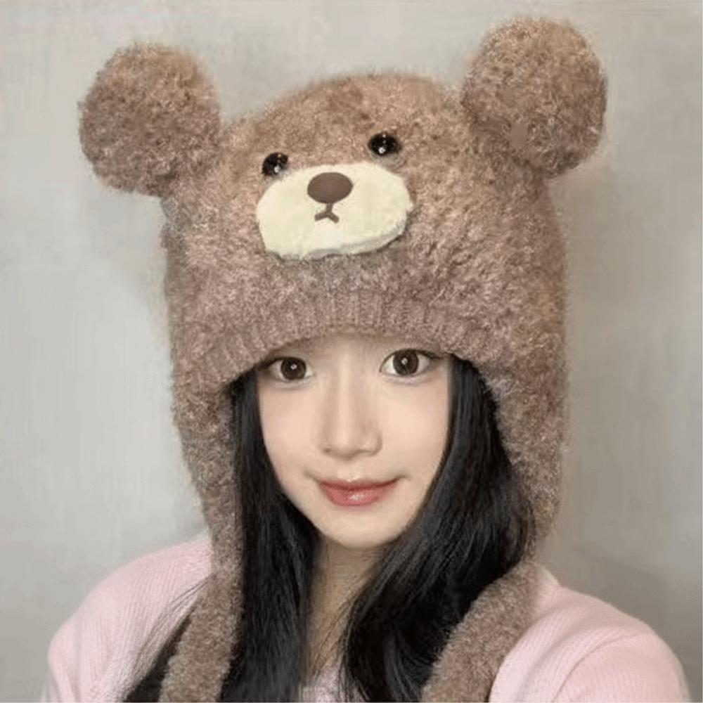 

Cold Protection Faux Fur Beanies Hat Thicken Knitted Bobble Cap Women Accessories кофейный