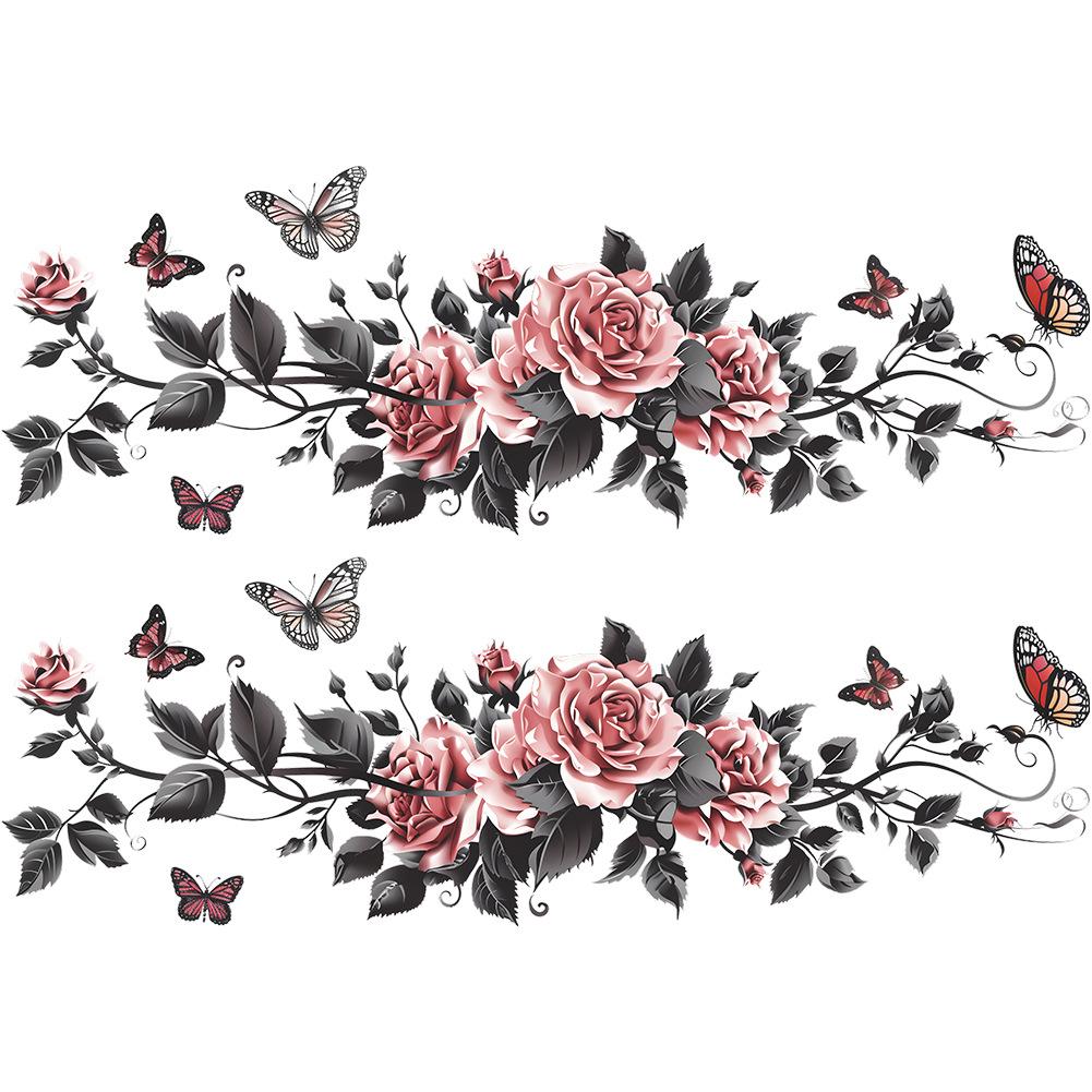 Bathroom Wall Decals Sticker, Rose Butterfly Flower Wall Stickers, Waterproof Rose Butterfly Vine Glass Stickers For Bedroom Restroom DIY Decoration