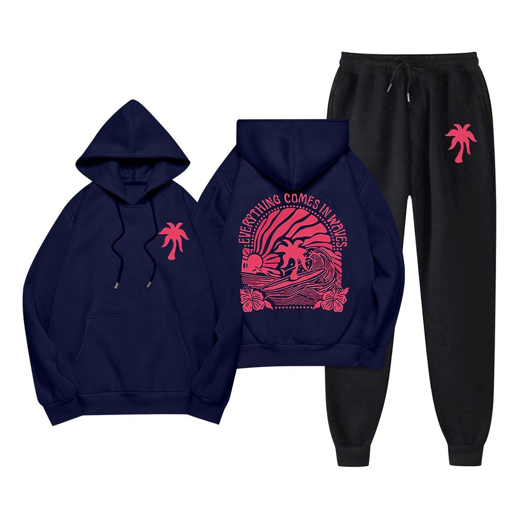 Unisex Langarm Casual Sweatshirt mit Tasche und Kordelzug und Hose Set