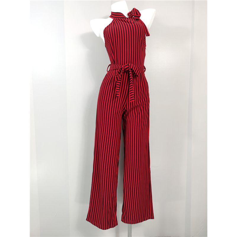 

Торговый Оригинальный Заказ Европейский и Американский Повседневный Элегантный Стиль Королевской Сестры Персонализированный Ремешок Полоска Приталенный Без рукавов С высокой талией Комбинезон Red and Black Stripes M