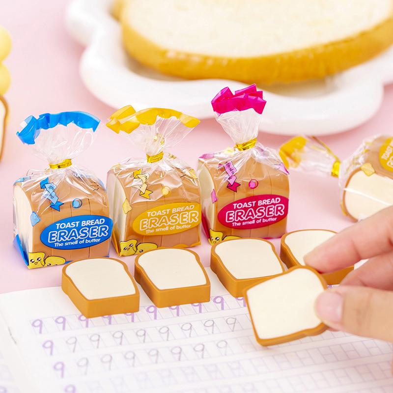4Pcskawaii Food Eraser Psací potřeby Toastový chléb Gumová tužka Ceny Roztomilé potřeby