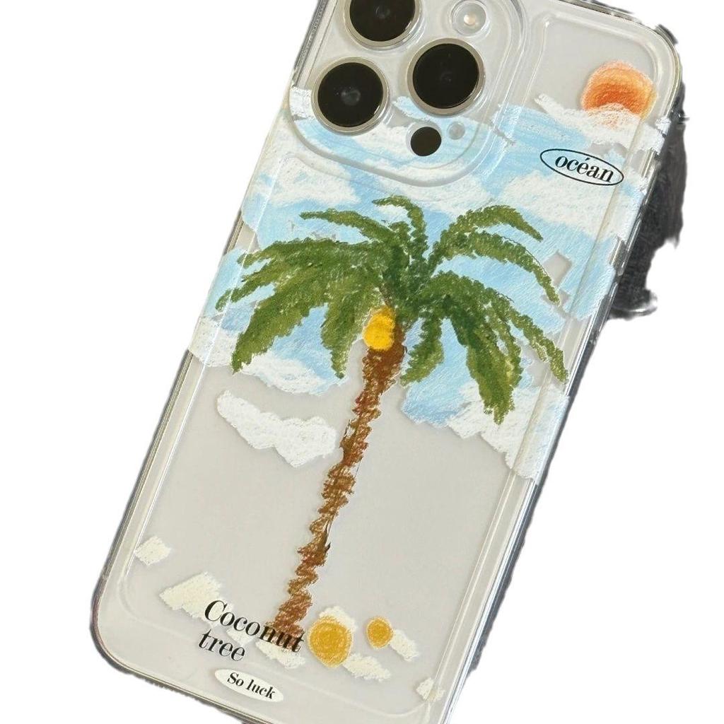 Summer Cloud Coconut Tree Clear Case for Apple iPhone 11, 12, 13, 14 Pro Max, XR/XS, 15