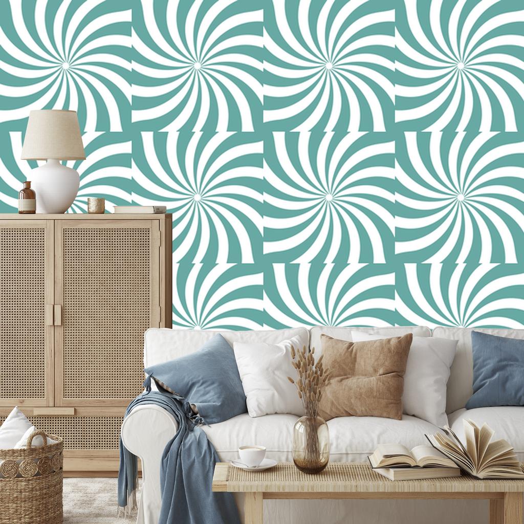Hippie wallpaper background sea, white, mint and turquoise 50x1000