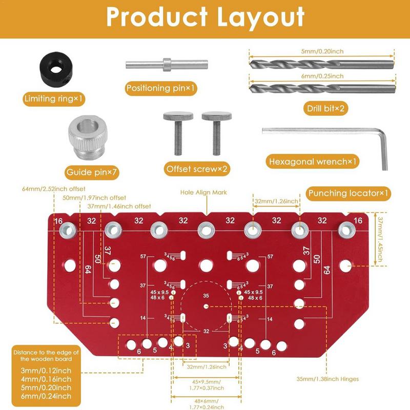 Cabinet Hole Drilling Template Door Positioning Tool Clamp Cabinet Drill Guide For Professionals Beginners House Woodworking