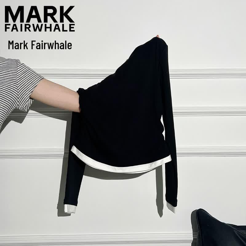 Mark Fairwhale Women's Faux Two-Piece Color Block Long Sleeve T-Shirt