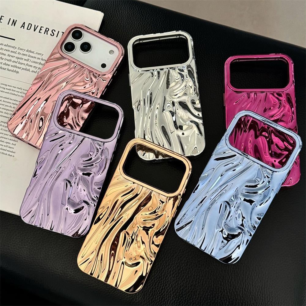 Electroplate 3D Solid Phone Case for Iphone 17 Air 16E 16 15 14 13 12 11 Pro Max Water Ripple Shockproof Tpu Soft Cover