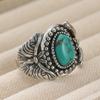 Vintage Inlaid Imitation Turquoise Women's Ring Ethnic CopperColor Hand Carving Bee Daily Wear Party Jewelry Anniversary Gift