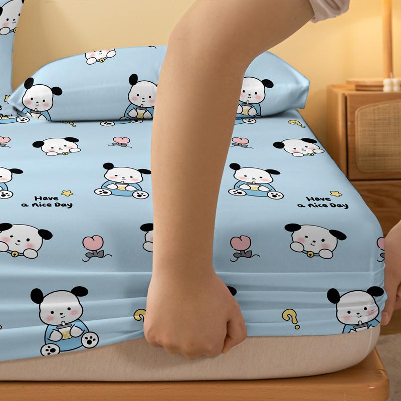 1 Cartoon Niedliches Tier Hund Gedrucktes Mattes Spannbettlaken, Schlafzimmer Gedruckte Bettdecke, Bettwäsche (Ohne Kissenbezüge)