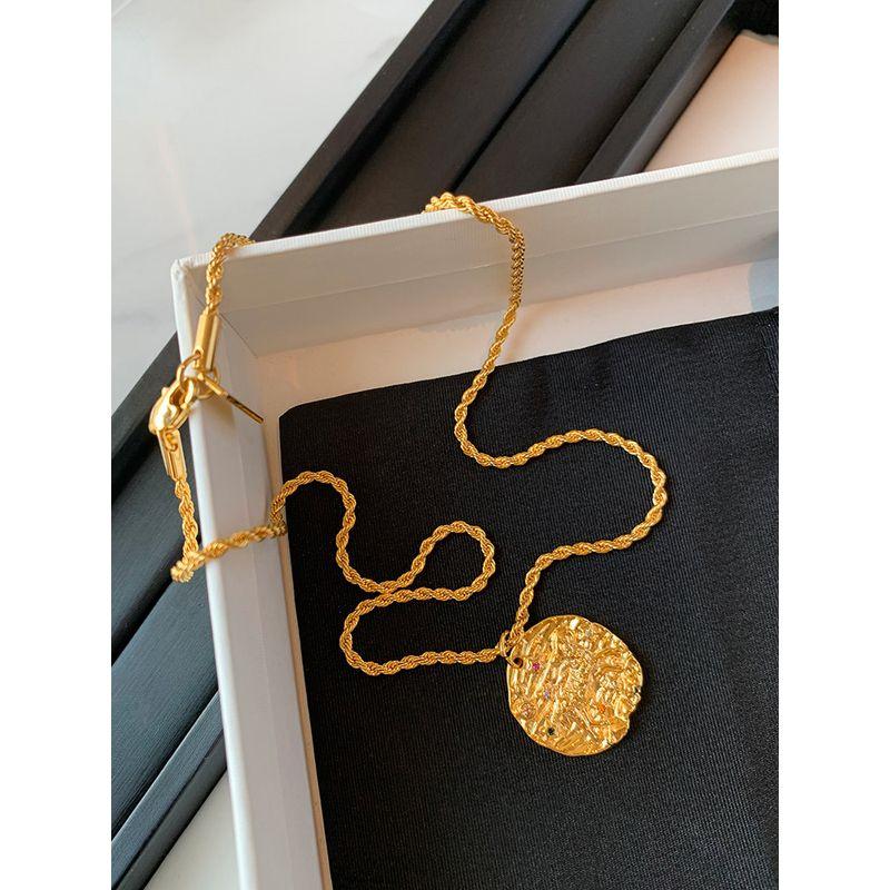 French Style Golden, round Coin Relief Female Splendid Necklace
