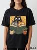Retro Curious Reading Cats Shirt Book Lover Cat Graphic Tee Freeships