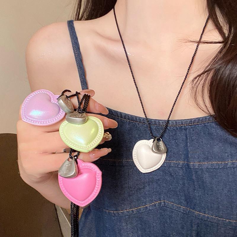 Dopamine Color Flower Love Necklace Summer Small Fresh Long Collarbone Chain Holiday Sweet Girl Heart Necklace