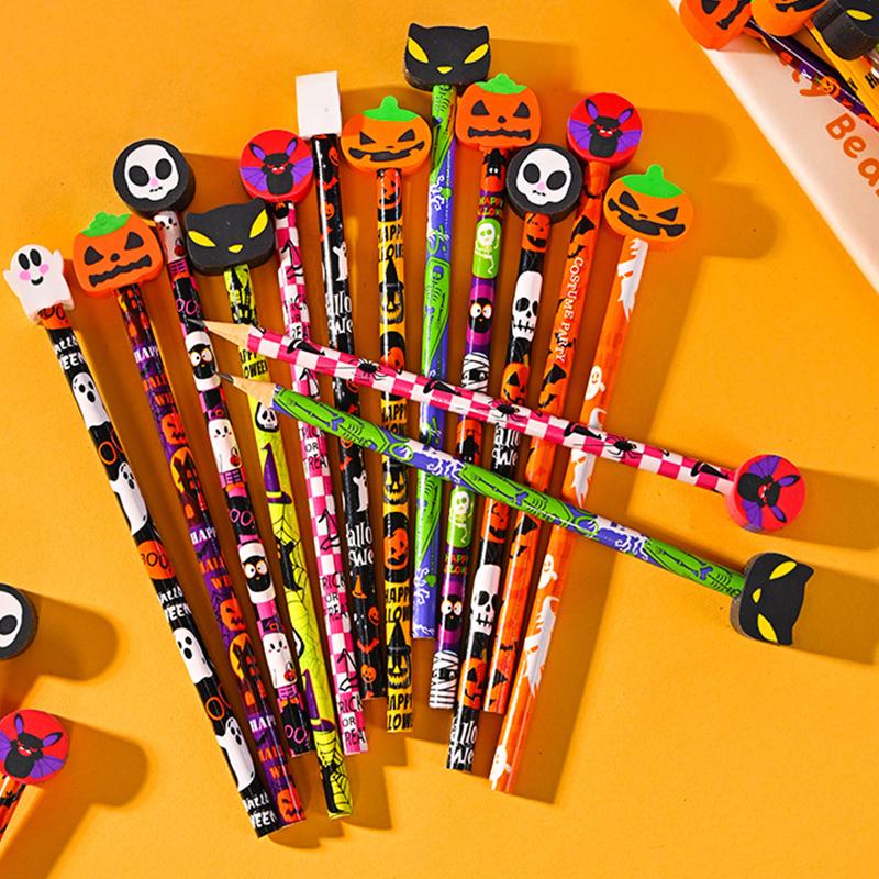 12Pcs Creative Cartoon Halloween Pencils Cute Students Stationery Hb Black Write Draw School Boxed Pen Gift