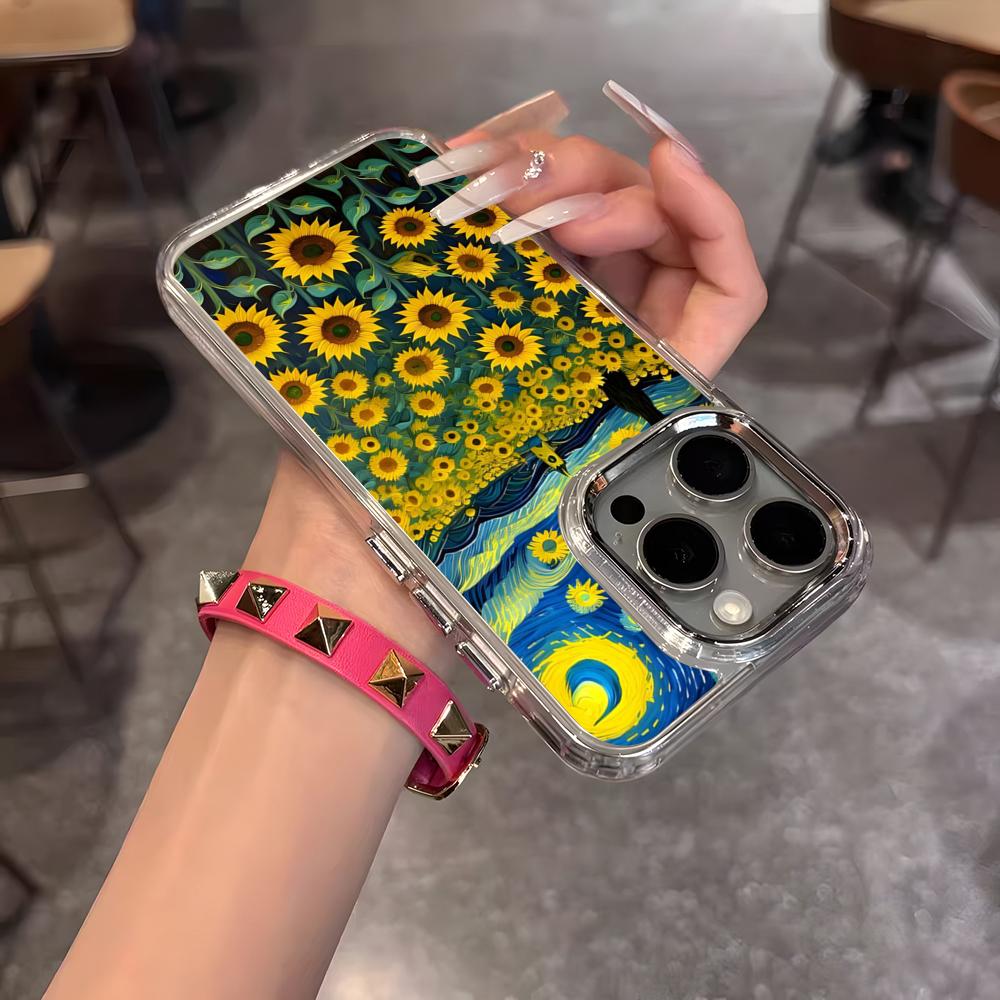 Van Gogh Starry Sunflowers Phone Case For IPhone 17 Air 16 15 14 13 12 11 Pro Pro Max Plus Transparent Soft Cover