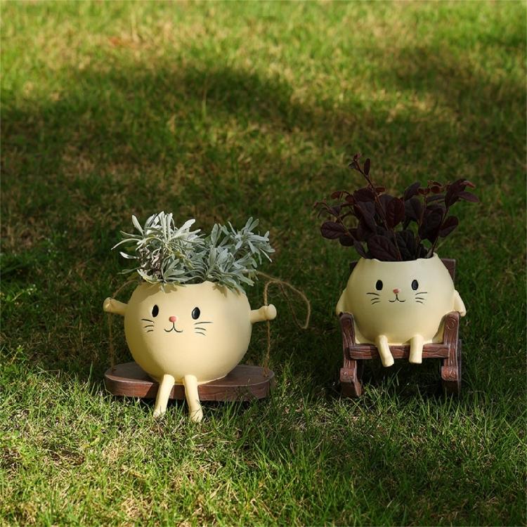 Creative Rocking Feline Planter Resin Swing Chair Design Decorative Flower Pot Fit for Modern Garden Weather Resistant