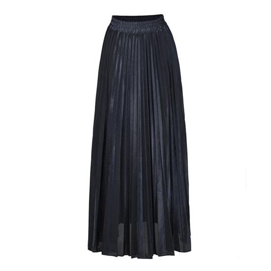 Women Maxi Skirt Elastic High Waist Pleated Golden Long Skirt Slimming Design Spring Summer Skirt Work Leisure Travel Wear