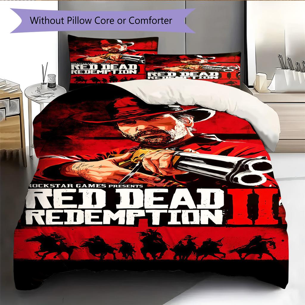 RDR2  Pattern Bedding Quilt Set Quilt Cover Pillowcase Home Decoration Birthday Gift (1 * Duvet Cover + 2 * Pillowcase, Without Core)