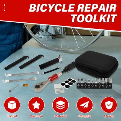 Portable Bicycle Repair Tool Kit Aluminum Alloy Bike Repair Ratchet Wrench Set with 10 Magnetic Bits and Storage Case for Bike