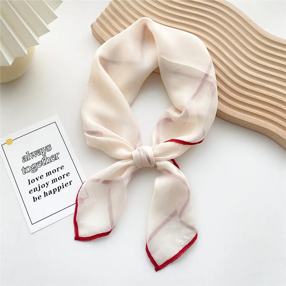 Solid Color Handkerchief Silk Neck Scarves For Women Small Shawls and Wraps Bandana Head Scarfs Square Hairband Hijab Scarf 70CM
